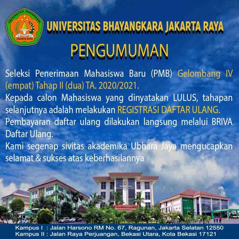 Pengumuman Hasil Seleksi PMB Gelombang IV (empat) Tahap II